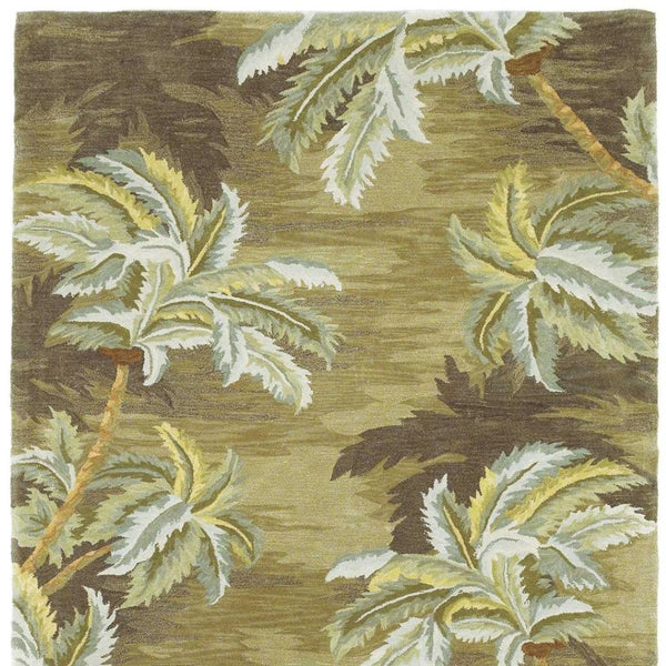 HomeRoots 5' Tropical Botanical Wool Area Rug in Moss Green and Yellow - Hand-Tufted Elegance for Your Home 5' X 8' 350035