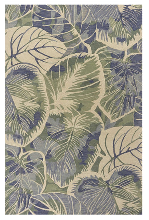 HomeRoots 5' Tropical Botanical Wool Area Rug in Blue Green Beige – Hand-Tufted, Stylish Comfort for Your Home 5' X 8' 350036