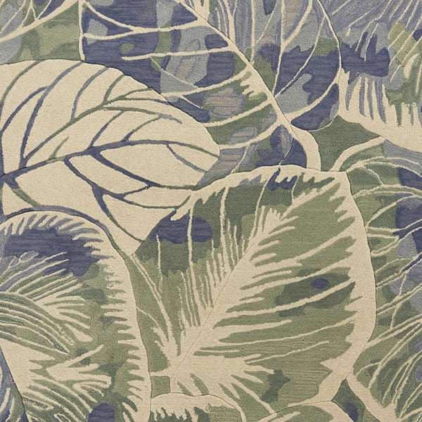 HomeRoots 5' Tropical Botanical Wool Area Rug in Blue Green Beige – Hand-Tufted, Stylish Comfort for Your Home 5' X 8' 350036