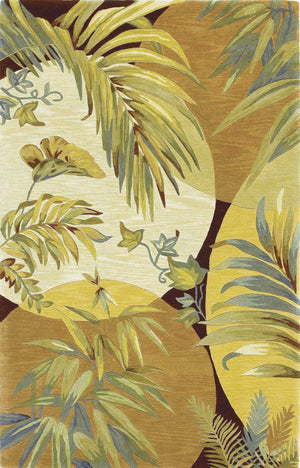 HomeRoots 5' Coral Green and Ivory Hand-Tufted Wool Area Rug with Tropical Botanical Design for Elegant Spaces 5' X 8' 350037