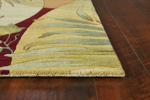 HomeRoots 5' Coral Green and Ivory Hand-Tufted Wool Area Rug with Tropical Botanical Design for Elegant Spaces 5' X 8' 350037