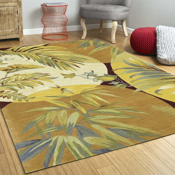 HomeRoots 5' Coral Green and Ivory Hand-Tufted Wool Area Rug with Tropical Botanical Design for Elegant Spaces 5' X 8' 350037