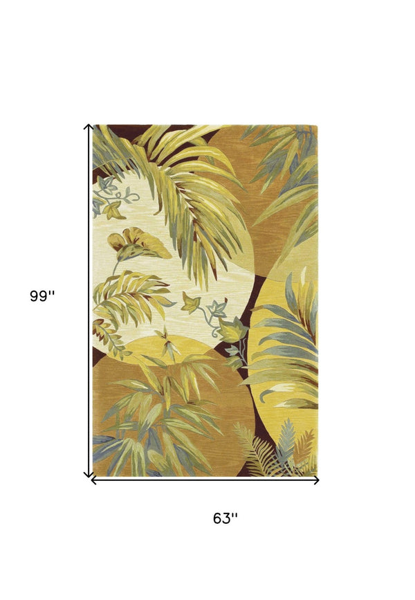 HomeRoots 5' Coral Green and Ivory Hand-Tufted Wool Area Rug with Tropical Botanical Design for Elegant Spaces 5' X 8' 350037
