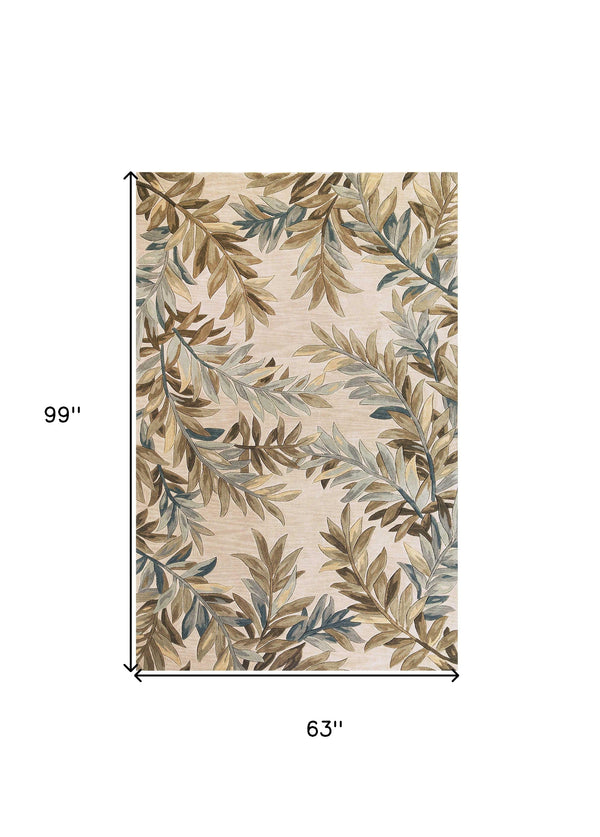 Homeroots 5' X 8' Ivory Hand Tufted Pinnate Fronds Indoor Area Rug  Wool 350038