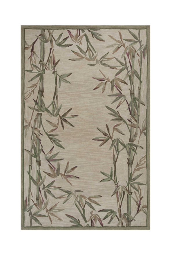 Homeroots 5' X 8' Ivory Hand Tufted Bordered Bamboo Indoor Area Rug  Wool 350042