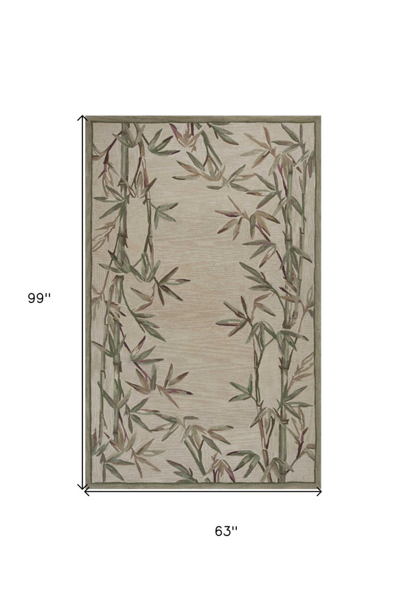 Homeroots 5' X 8' Ivory Hand Tufted Bordered Bamboo Indoor Area Rug  Wool 350042