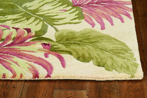 HomeRoots 5' Wool Botanical Leaves Hand-Tufted Area Rug in Beige, Green & Pink - Artisanal Charm for Your Home 5' X 8' 350044