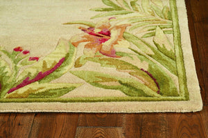 HomeRoots 5' Hand-Tufted Wool Area Rug with Tropical Floral Design – Luxurious Beige, Red & Green Elegance 5' X 8' 350045