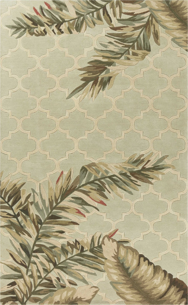 HomeRoots 5' Hand-Tufted Wool Area Rug in Sage Taupe & Green Botanical Design for Elegant Living Spaces 5' X 8' 350046