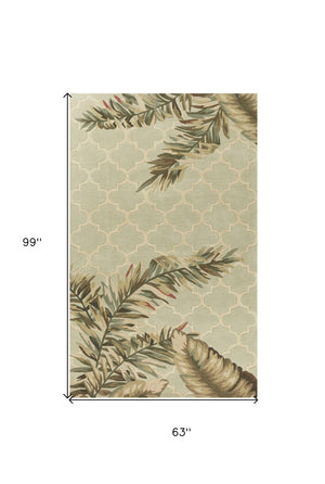 HomeRoots 5' Hand-Tufted Wool Area Rug in Sage Taupe & Green Botanical Design for Elegant Living Spaces 5' X 8' 350046
