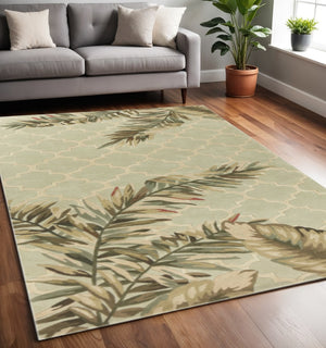 HomeRoots 5' Hand-Tufted Wool Area Rug in Sage Taupe & Green Botanical Design for Elegant Living Spaces 5' X 8' 350046