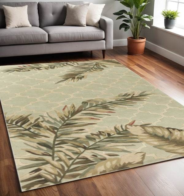 HomeRoots 5' Hand-Tufted Wool Area Rug in Sage Taupe & Green Botanical Design for Elegant Living Spaces 5' X 8' 350046