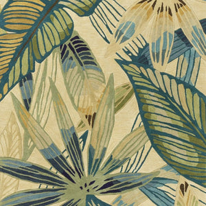 HomeRoots 5' Tropical Botanical Hand-Tufted Area Rug in Ivory, Teal & Green - Soft Wool for Cozy Spaces 5' X 8' 350047