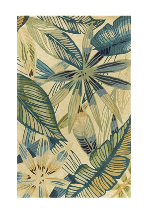 HomeRoots 5' Tropical Botanical Hand-Tufted Area Rug in Ivory, Teal & Green - Soft Wool for Cozy Spaces 5' X 8' 350047