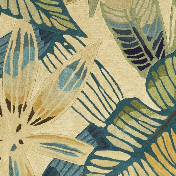 HomeRoots 5' Tropical Botanical Hand-Tufted Area Rug in Ivory, Teal & Green - Soft Wool for Cozy Spaces 5' X 8' 350047