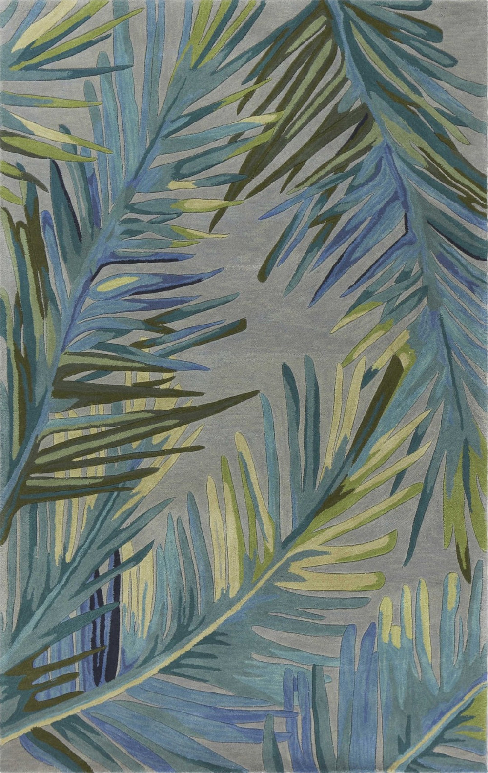 HomeRoots 5' Elegant Blue and Gray Tropical Botanical Hand-Tufted Wool Area Rug - Perfect for Any Room Decor! 5' X 8' 350048