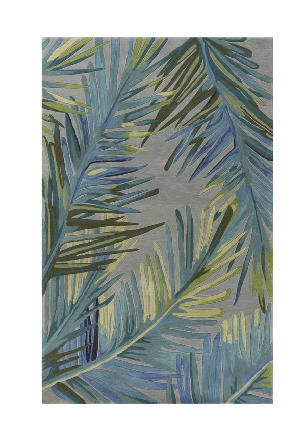 Homeroots 5' X 8' Grey Blue Hand Tufted Tropical Palms Indoor Area Rug  Wool 350048