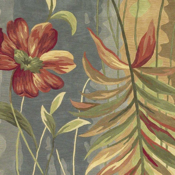 HomeRoots 5' Tropical Botanical Hand-Tufted Wool Area Rug in Blue and Green - Plush Comfort & Style 5' X 8' 350049
