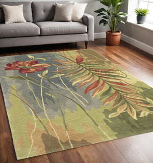 HomeRoots 5' Tropical Botanical Hand-Tufted Wool Area Rug in Blue and Green - Plush Comfort & Style 5' X 8' 350049