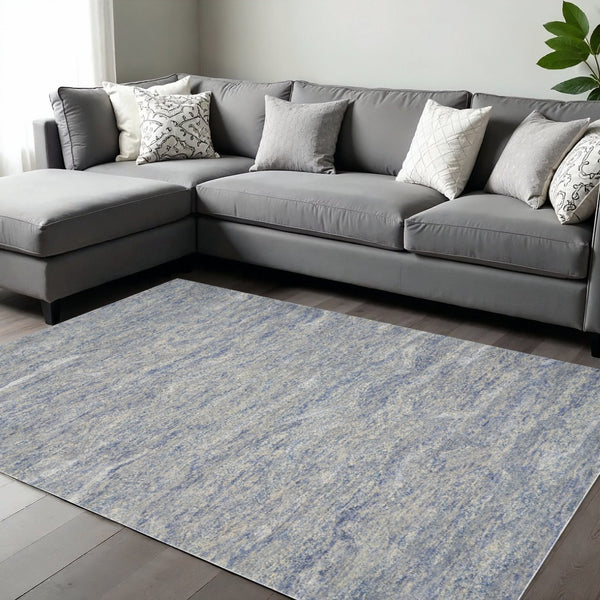 HomeRoots 7' Luxurious Hand-Tufted Wool Area Rug with Abstract Blue and Beige Design for Modern Interiors 7' X 9' 350054