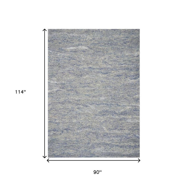 HomeRoots 7' Luxurious Hand-Tufted Wool Area Rug with Abstract Blue and Beige Design for Modern Interiors 7' X 9' 350054
