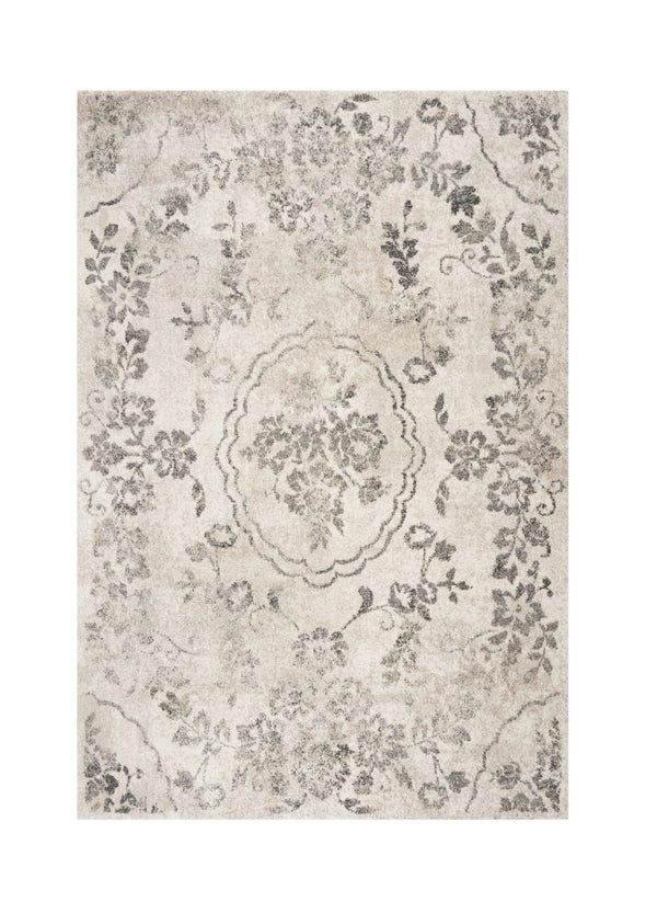 HomeRoots 8' Gray and Tan Floral Distressed Area Rug - Timeless Vintage Style for High-Traffic Family Spaces 8' X 10' 350055