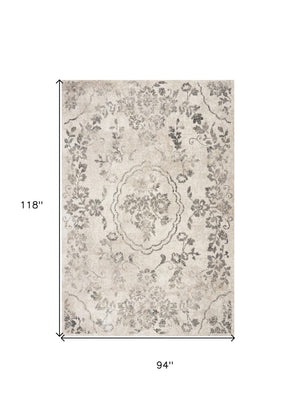 HomeRoots 8' Gray and Tan Floral Distressed Area Rug - Timeless Vintage Style for High-Traffic Family Spaces 8' X 10' 350055