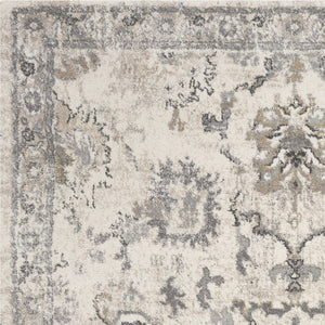 HomeRoots 8' Elegant Ivory and Gray Floral Medallion Area Rug - Durable, Low-Maintenance Design for Homes 8' X 10' 350057