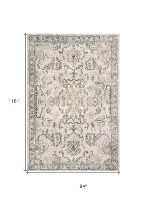 HomeRoots 8' Elegant Ivory and Gray Floral Medallion Area Rug - Durable, Low-Maintenance Design for Homes 8' X 10' 350057
