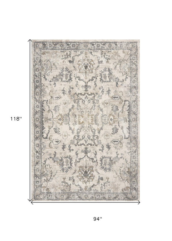 HomeRoots 8' Elegant Ivory and Gray Floral Medallion Area Rug - Durable, Low-Maintenance Design for Homes 8' X 10' 350057
