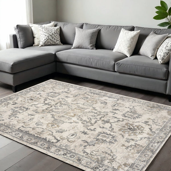 HomeRoots 8' Elegant Ivory and Gray Floral Medallion Area Rug - Durable, Low-Maintenance Design for Homes 8' X 10' 350057