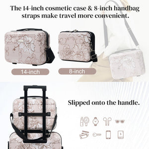 English Elm 6 Piece Hardshell Abs Travel Set with Spinner Wheels Combination Lock and Toiletry Bag Pink Flower N732P391160U