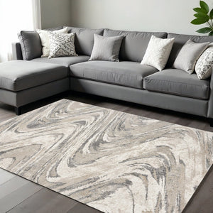 HomeRoots 7' Gray and Tan Abstract Area Rug - Modern Design for Living Rooms, Dining, and Bedrooms 7' X 9' 350060