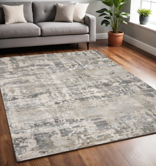 HomeRoots 7' Modern Gray and Tan Abstract Area Rug – Durable, Easy-Care, Stylish Addition for Any Space 7' X 9' 350062
