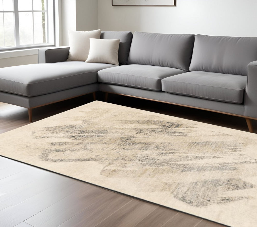 HomeRoots 8' Gray and Ivory Abstract Area Rug - Contemporary Design for High-Traffic Spaces and Style 8' X 10' 350063
