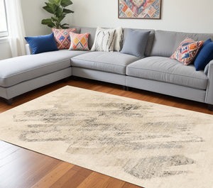 Homeroots 8' X 10' Ivory Grey Machine Woven Abstract Brushstrokes Indoor Area Rug  Polypropylene 350063