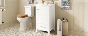 English Elm 18-Inch Modern Bathroom Vanity with Ceramic Sink, Soft-Close Doors, Divider Drawer & Adjusting Feet White N729P334854K