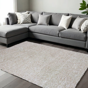 HomeRoots 8' Hand Woven Ivory Round Rug - Artisan Crafted, Durable Polyester, Timeless Design for Any Space 8' X 11' 350081
