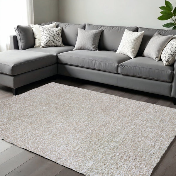HomeRoots 8' Hand Woven Ivory Round Rug - Artisan Crafted, Durable Polyester, Timeless Design for Any Space 8' X 11' 350081