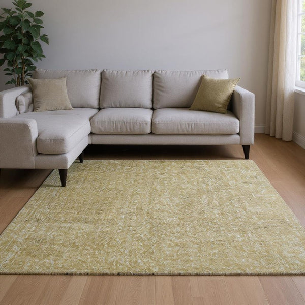 HomeRoots 8' Yellow Hand-Woven Round Rug - Artisan Crafted, Durable Polyester for Stylish Living Spaces 8' X 11' 350087