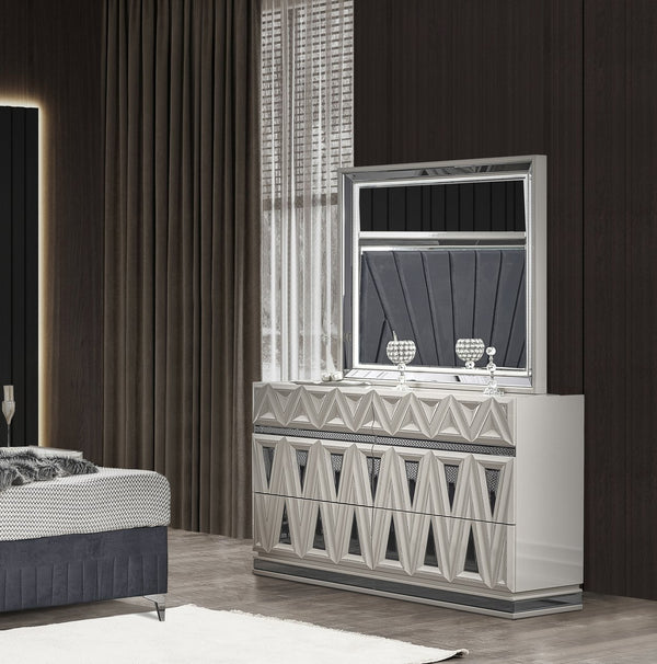 English Elm Lavita Modern 4-Pc Queen Upholstered Bedroom Set With Led Lighting & Hydraulic Storage In River Sand Grey B009S01784