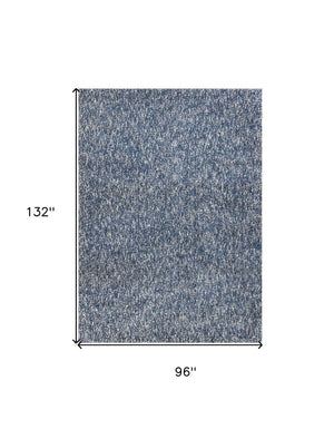 HomeRoots 8' Hand Woven Indigo and Ivory Abstract Shag Area Rug - Plush Comfort and Modern Style for Any Room 8' X 11' 350090