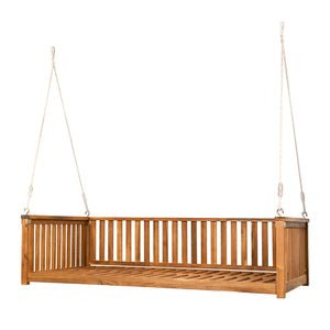 English Elm TOPMAX Acacia Patio Swing Bed Twin Size Teak – Weather‑Resistant Wooden Porch Swing, 350 lb Capacity N717P214425D