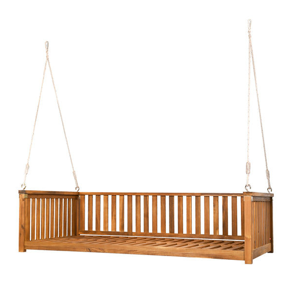English Elm TOPMAX Acacia Patio Swing Bed Twin Size Teak – Weather‑Resistant Wooden Porch Swing, 350 lb Capacity N717P214425D