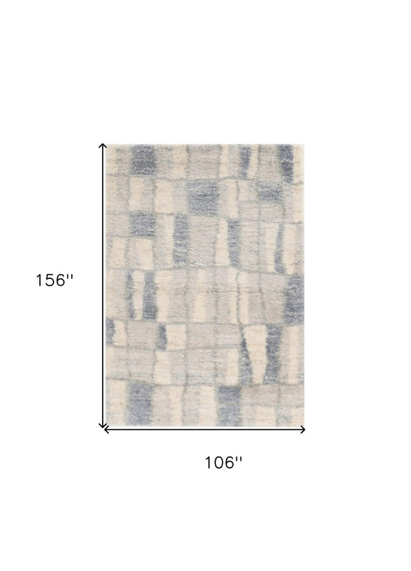 HomeRoots 9' Ivory and Blue Abstract Geometric Area Rug – Modern Elegance for Large Spaces, Durable Comfort 9' X 13' 350105