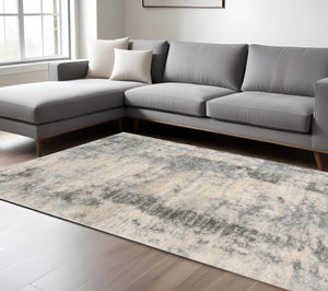 HomeRoots 8' Modern Ivory and Blue Abstract Area Rug - Durable, Stain-Resistant Design for Stylish Living Spaces 9' X 13' 350107