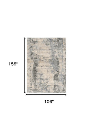 HomeRoots 8' Modern Ivory and Blue Abstract Area Rug - Durable, Stain-Resistant Design for Stylish Living Spaces 9' X 13' 350107