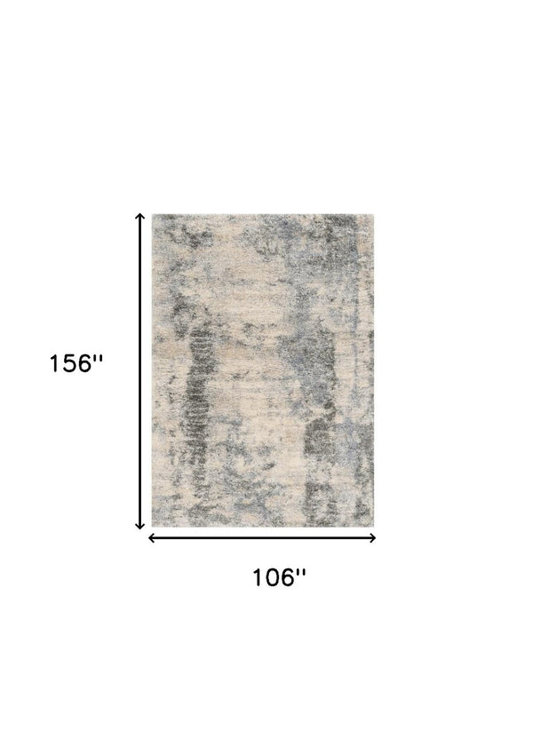 HomeRoots 8' Modern Ivory and Blue Abstract Area Rug - Durable, Stain-Resistant Design for Stylish Living Spaces 9' X 13' 350107