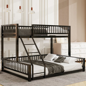 English Elm Twin XL over Queen Metal Bunk Bed with Ladder and Guardrails, Space-Saving Sturdy Frame for Kids and Guests Black N709P277756B