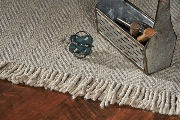Homeroots 8' X 10' Oatmeal Beige Hand Woven Herringbone Indoor Area Rug  Wool 350147